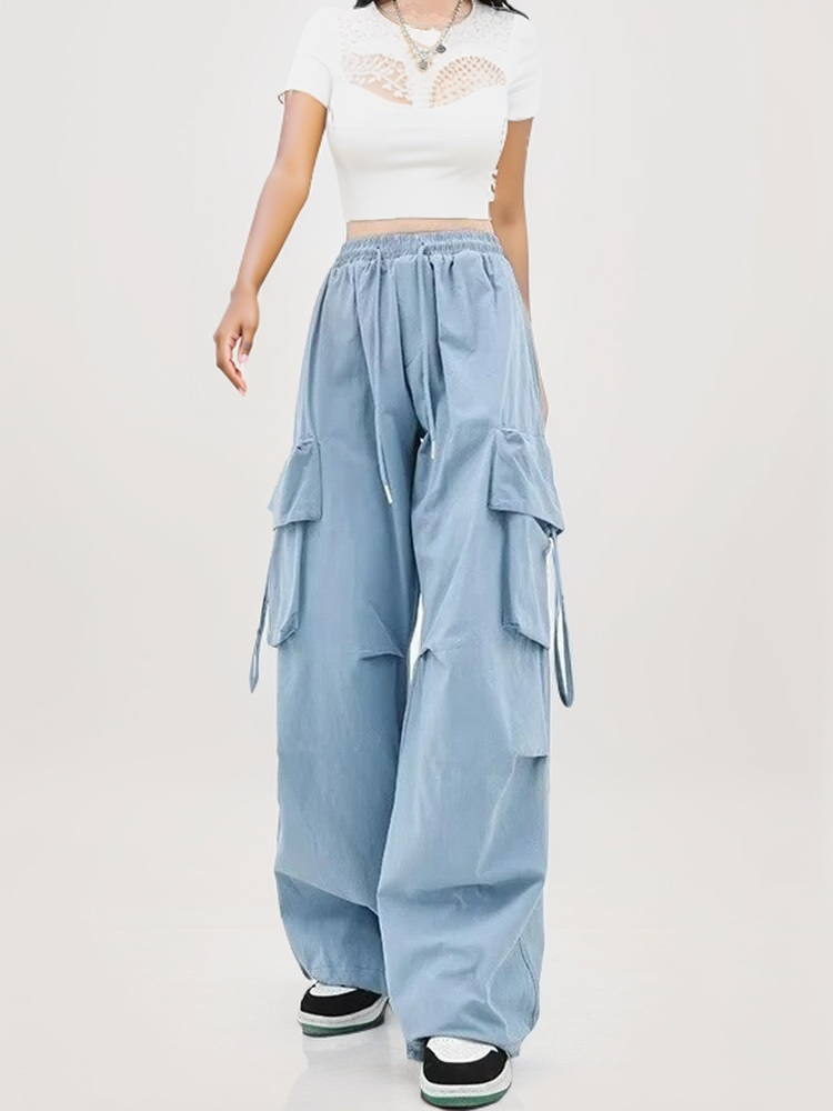 Y2k Cargo Pants High Waist Hip Hop Trousers Female Big Pockets Student Drawstring Baggy Sweatpants
