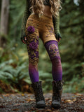 Women's Vintage Skull And Rose Patchwork Comfortable Leggings elevenforest