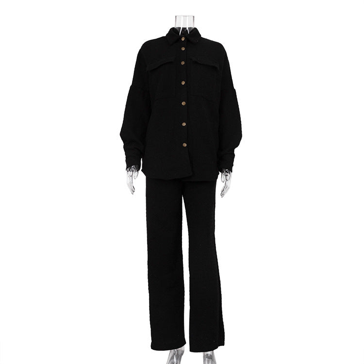 Coat High Waist Trousers Two Piece Pant Sets Autumn Winter Wear Match