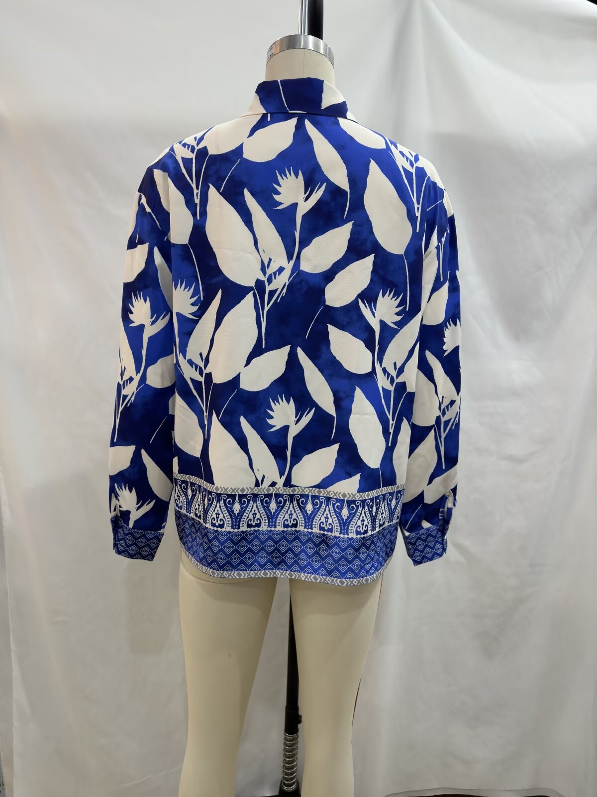 Spring Print Loose Collared Long Sleeves Shirt – Flower Pattern Blouse