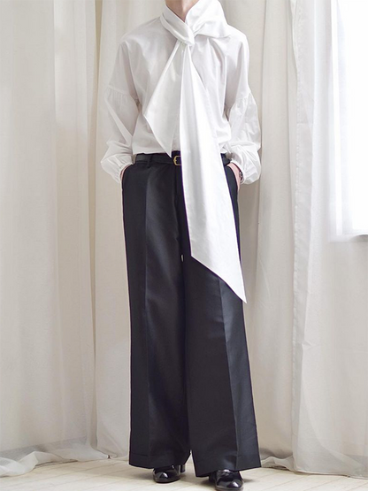 Long Sleeves Loose Buttoned Color Shawl Collar Blouses&shirts Tops