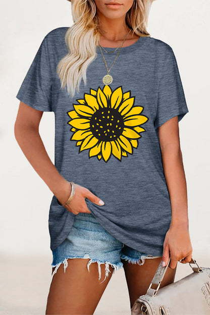 Print Flowers O Neck T-shirts