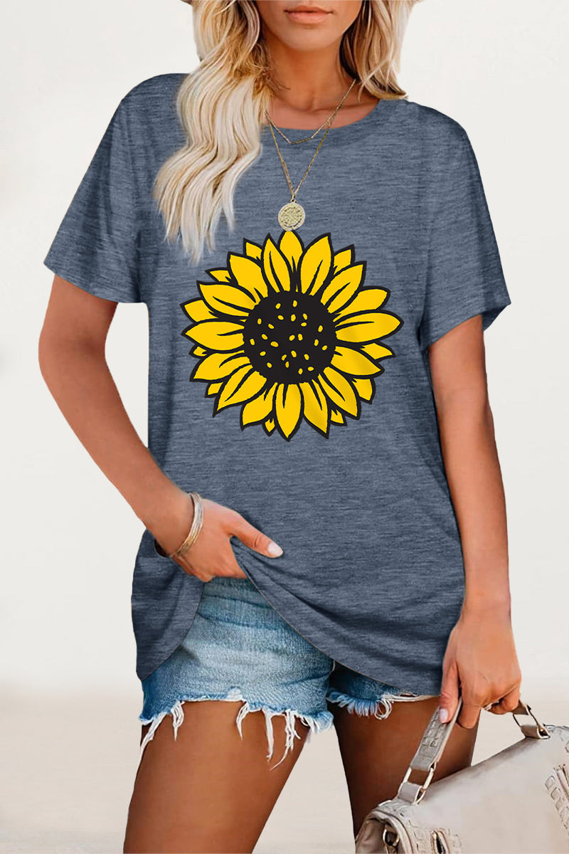 Print Flowers O Neck T-shirts