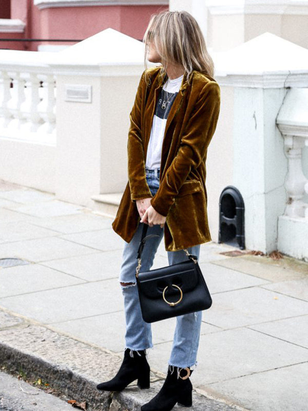 New Color Suit Cardigan Mid-length Jacket
