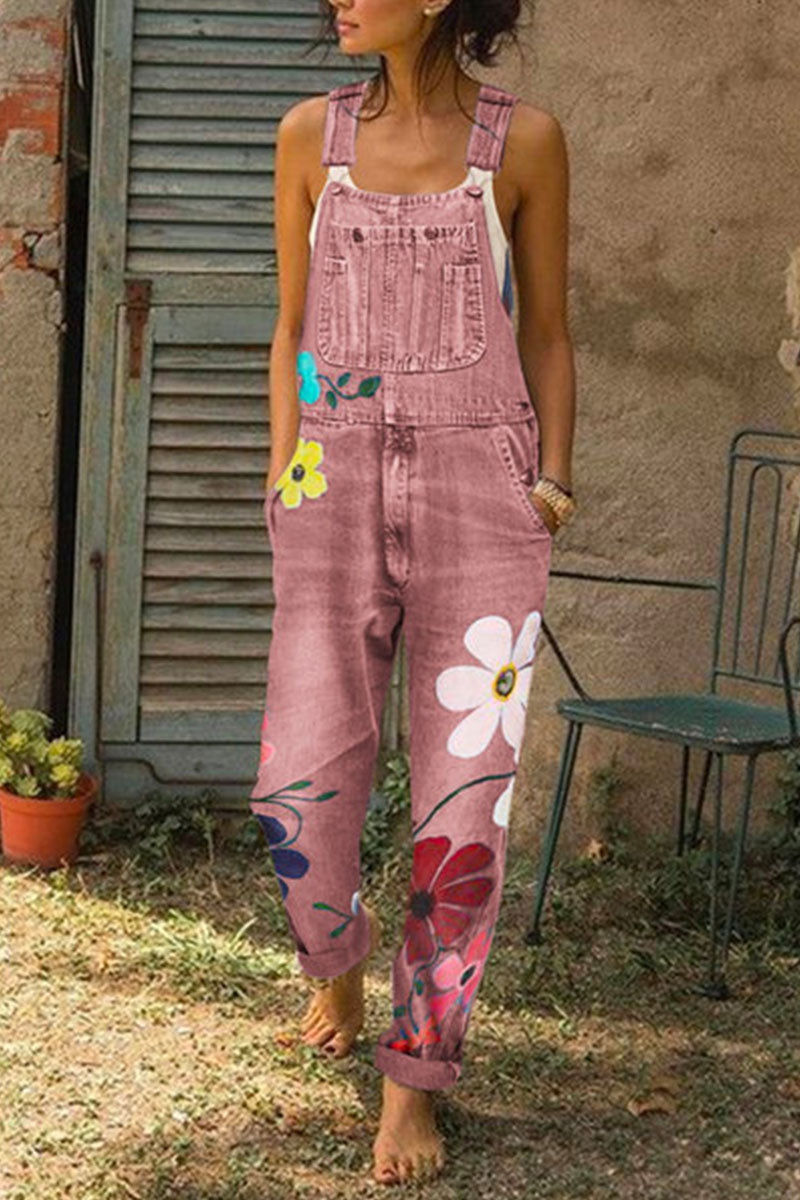 Street Print Patchwork Loose Denim(5 Colors)