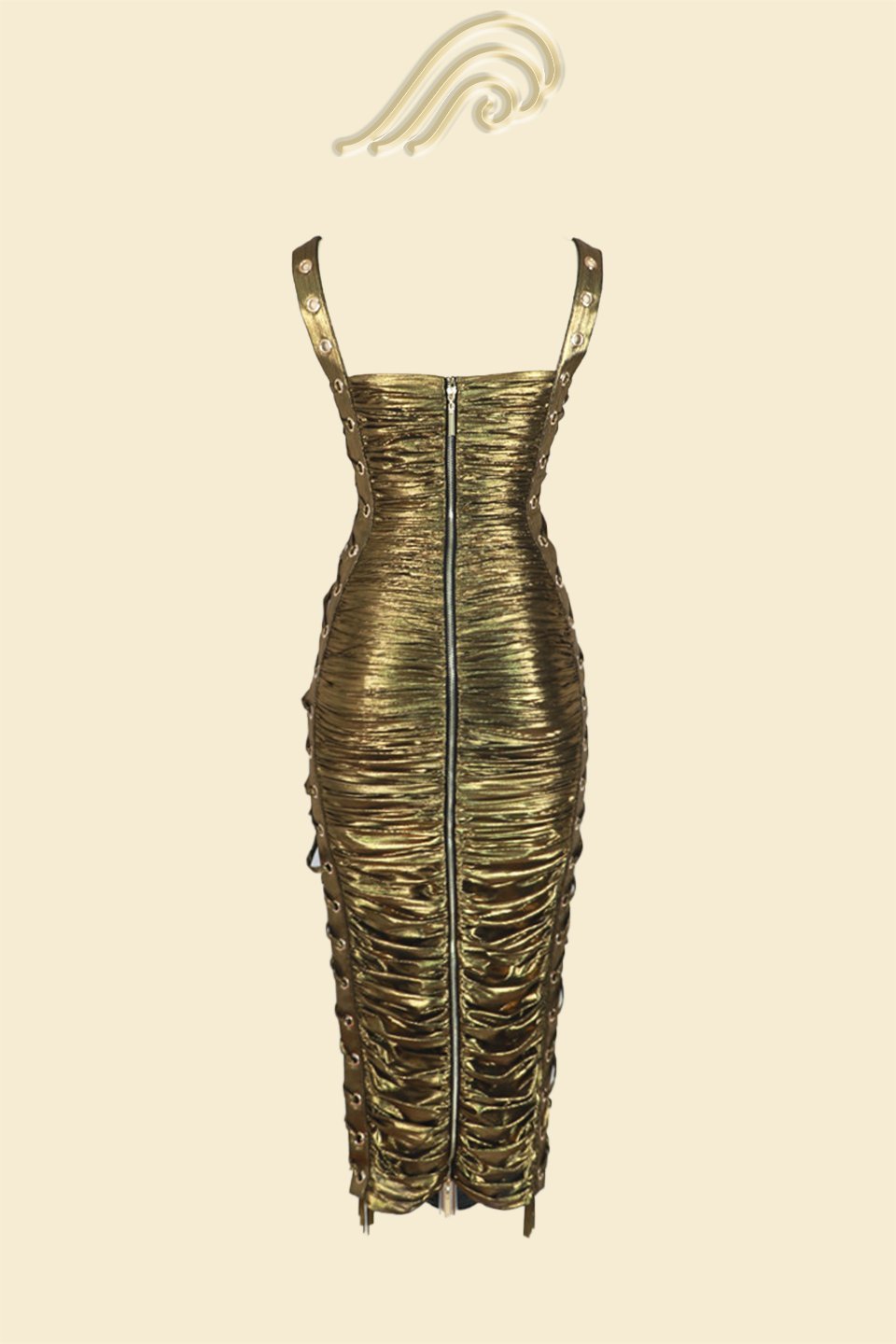 Alyssa Metallic Drawstring Gathered Midi Dress