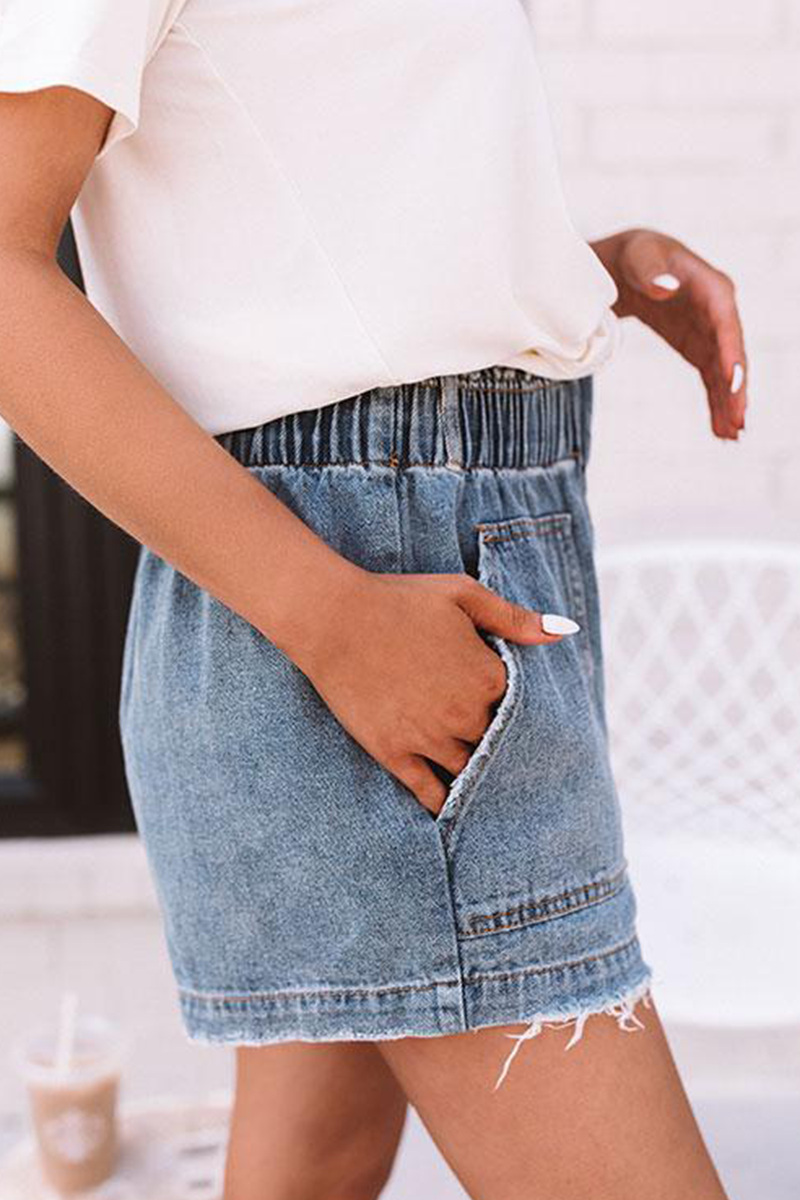Street Pocket High Waist Denim Shorts