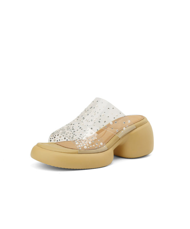 Comfortable Splicing Chunky White Slide Sandals Peep Toe Aa029