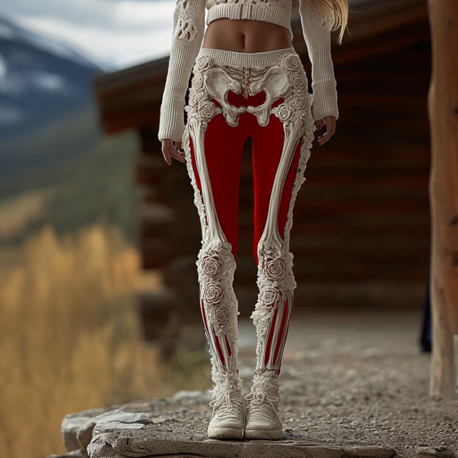 Women's Anatomical Style Dark Halloween-themed Knitted Tight-fitting Leggings. artswardrobe