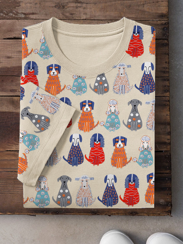 Comstylish Funny Dogs Embroidery Pattern Short Sleeve T-Shirt