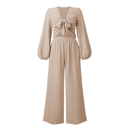 Autumn Clothing Cardigan Bundle Long Sleeve Top Wide Leg Trousers Set