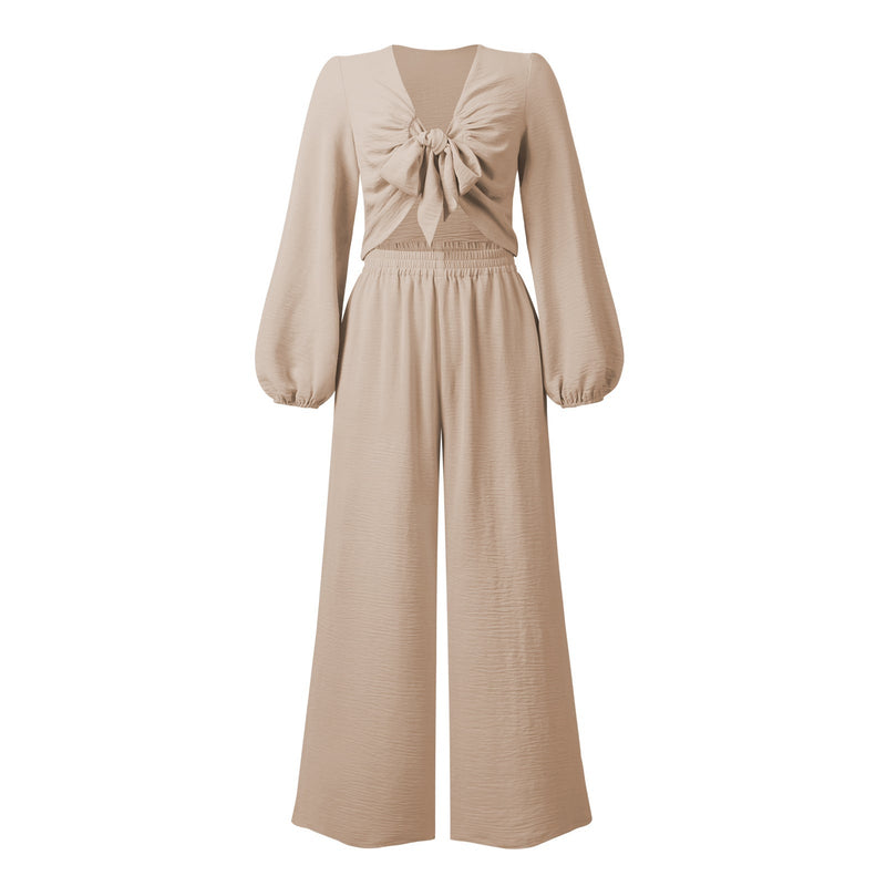Autumn Clothing Cardigan Bundle Long Sleeve Top Wide Leg Trousers Set