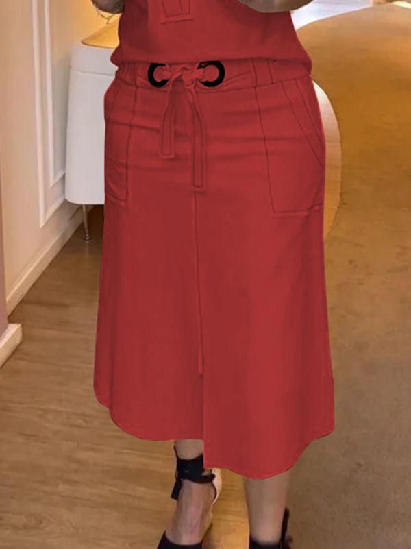 High Waisted Loose Split-front Split-joint Tied Waist Skirts