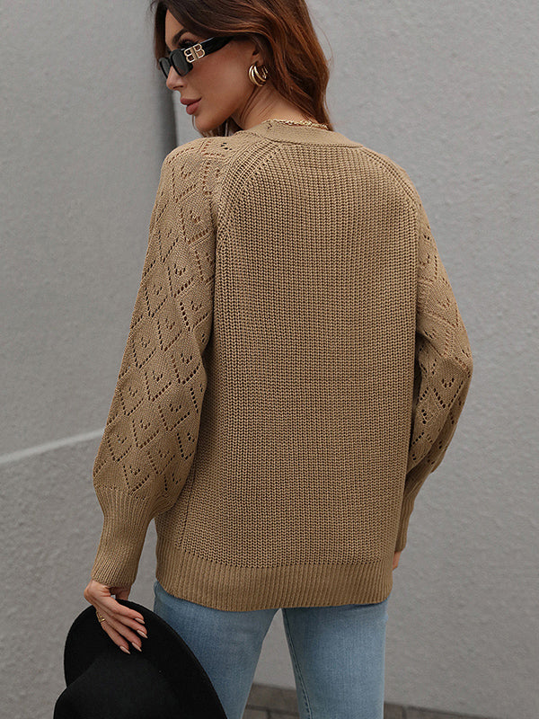 Long Sleeves Loose Color V-neck Cardigan Tops