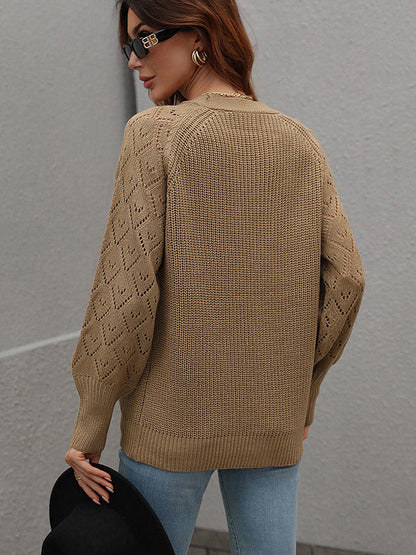Long Sleeves Loose Color V-neck Cardigan Tops