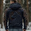Men's Viking Wolf Totem Chunky Knit Hooded Cardigan artswardrobe
