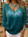 Women's Vintage Western Tassel Drop Shoulder Top artswardrobe