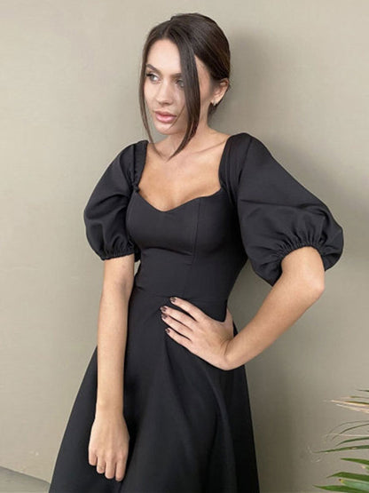 Midi Dress Bateau Neck Half Sleeves Semi Formal Party Dress