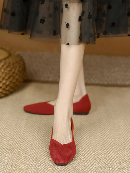 Color Square-toe Flats Shoes