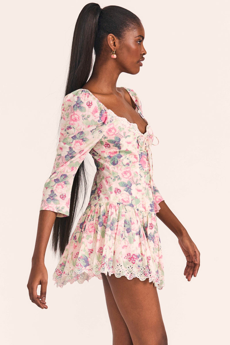 Mid Sleeve Lace Up Ruffle Mini Dress