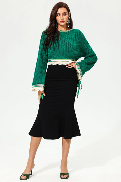 Flared Sleeve Crew Collar Knit Sweater