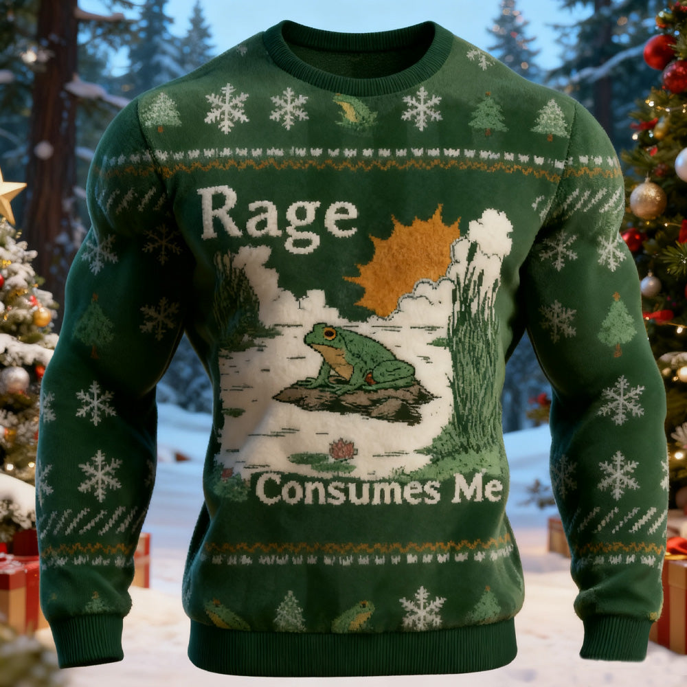 Comstylish Rage Consumes Me Frog Pond Christmas Ugly Flannel Sweatshirt