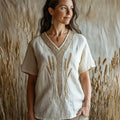 Lammas Wheat Embroidered Celtic Trim Linen Tunic artswardrobe