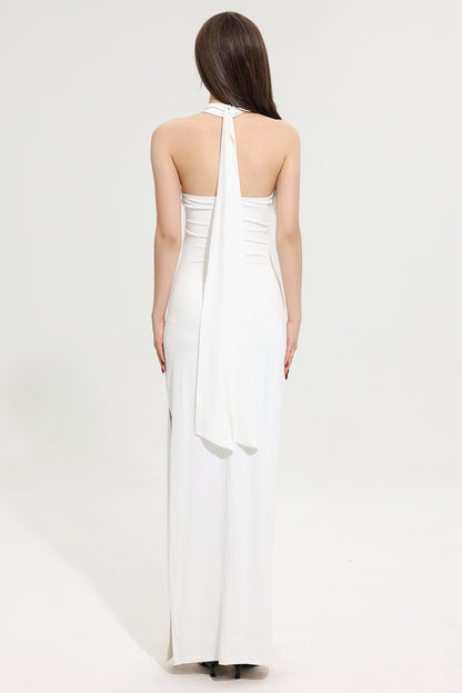 3d Flower Halter Neck Split Maxi Dress
