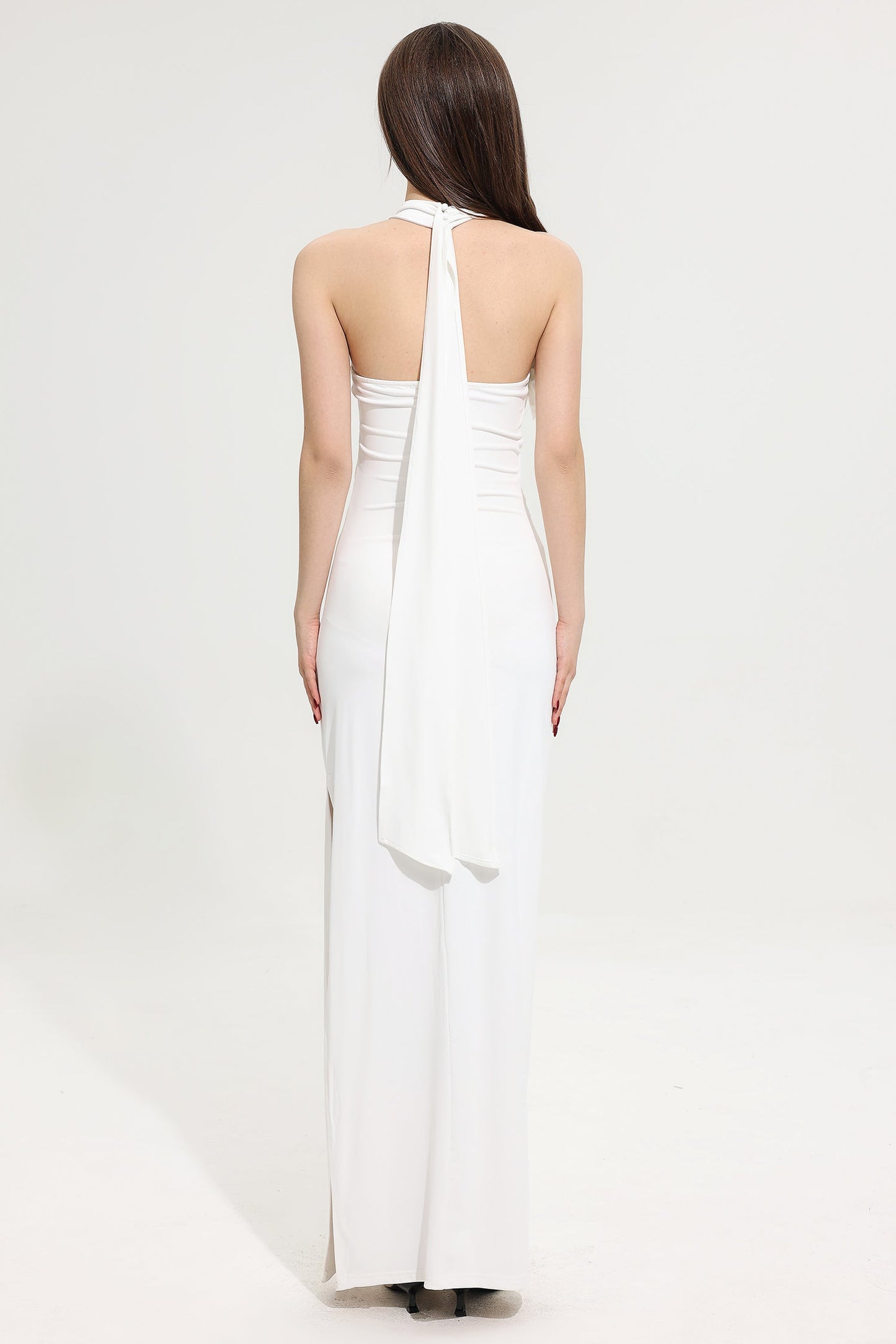 3d Flower Halter Neck Split Maxi Dress