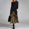Elegant Ethnic Print Crew Neck Long Sleeve Midi Dress elevenforest