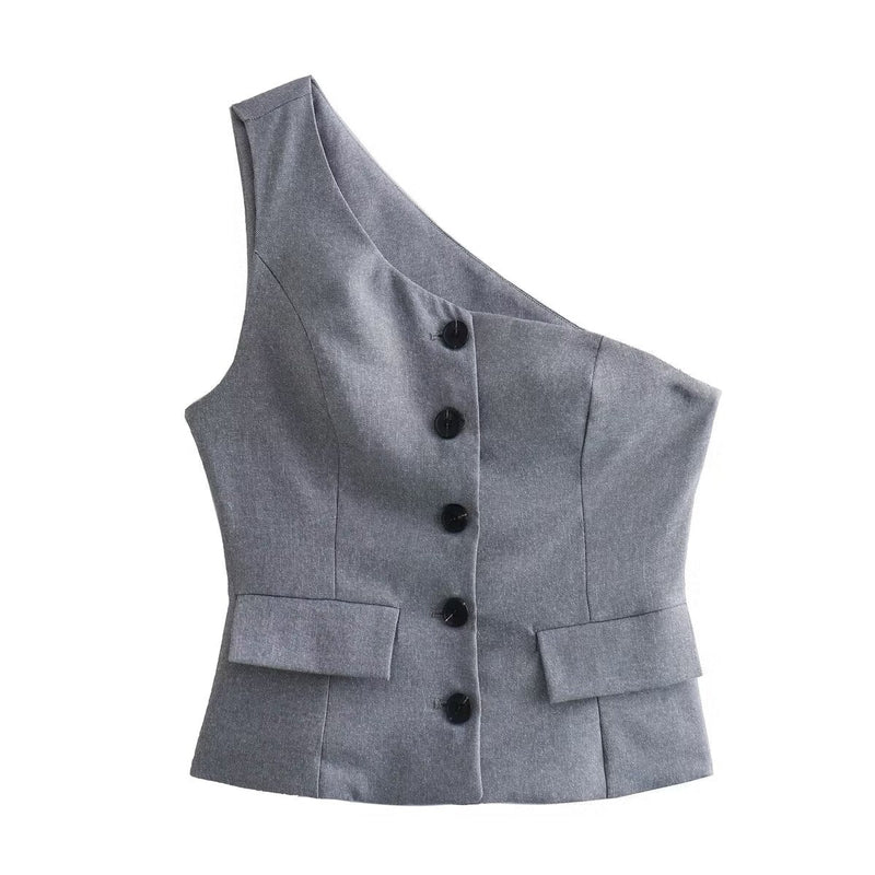 Asymmetric Vest Pleated Design Skinny Pant Set – Stylish and Outfit for