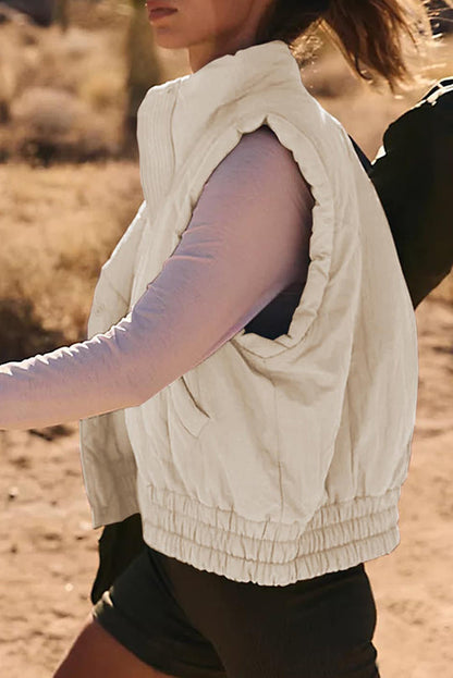 Versatile Stand Collar Button Sleeveless Loose Pocket Vest Jacket