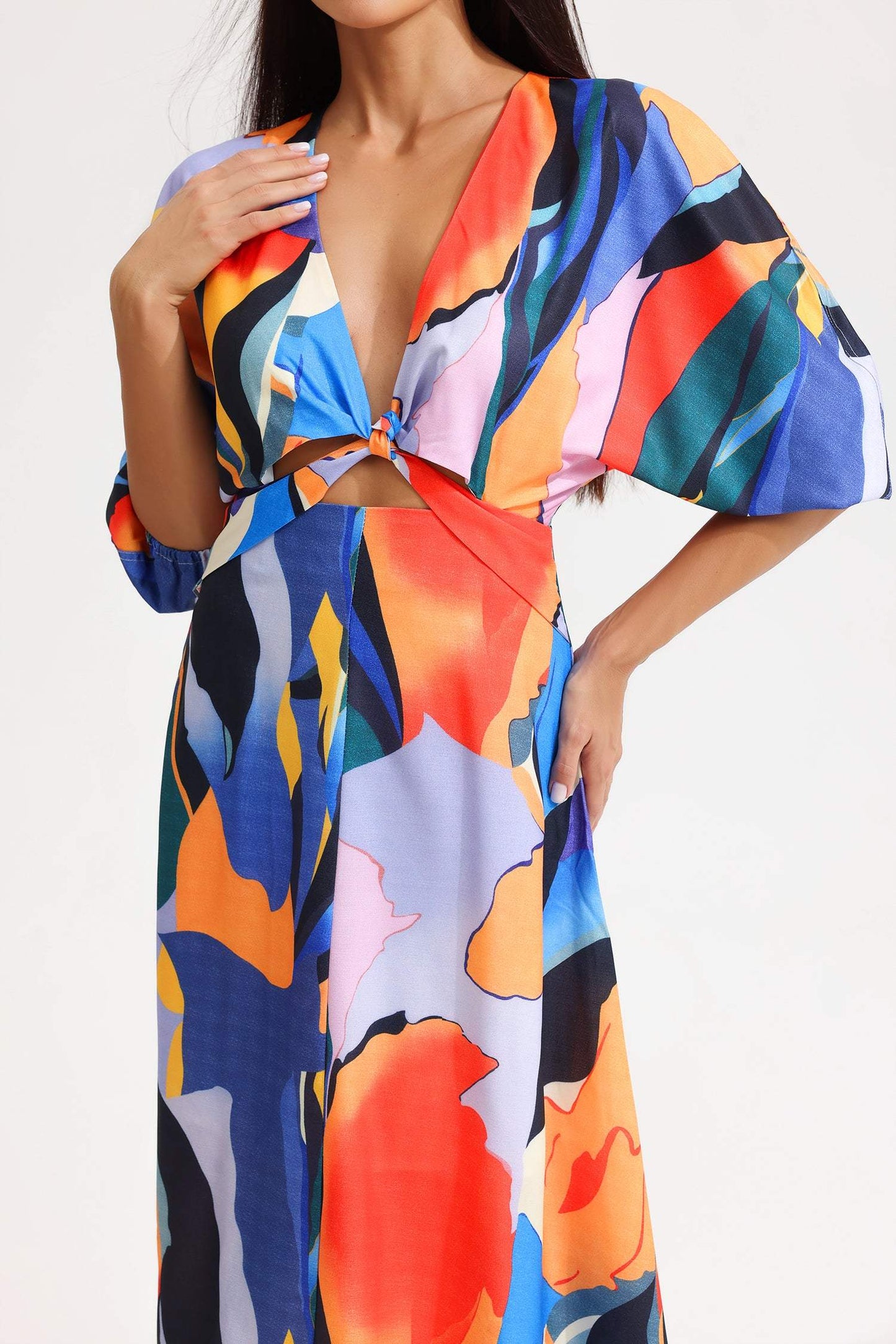 Abstract Print V-neck Maxi Dress