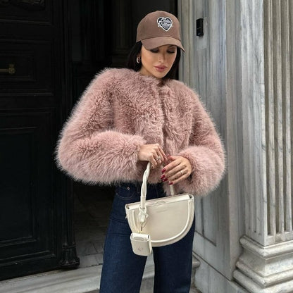 Taruxy Winter Faux Fur Coat Spring New Long Sleeve Cardigan Female Street Warm Jacket Clothing