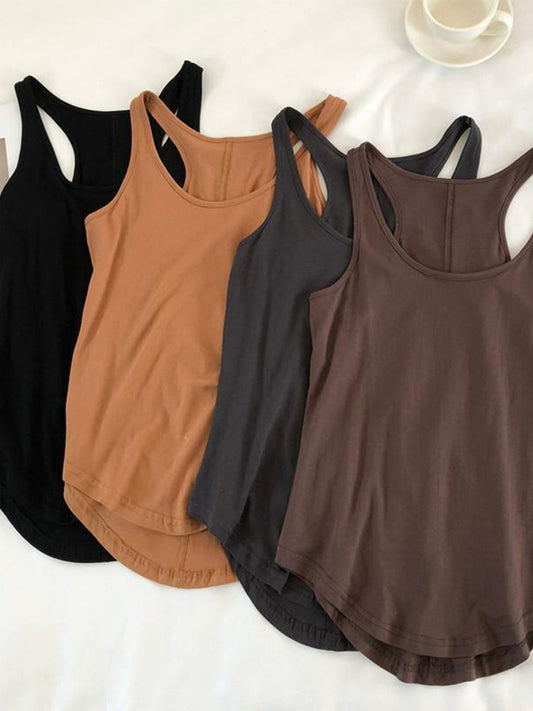 Irregular Tank Tops Summer O-neck Black Sleeveless Tshirt Top Color Loose Basic Camisole Female Fitness Sport Vest