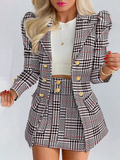 Printed Princess Sleeve Commuter Slim Skirt Suit New Style