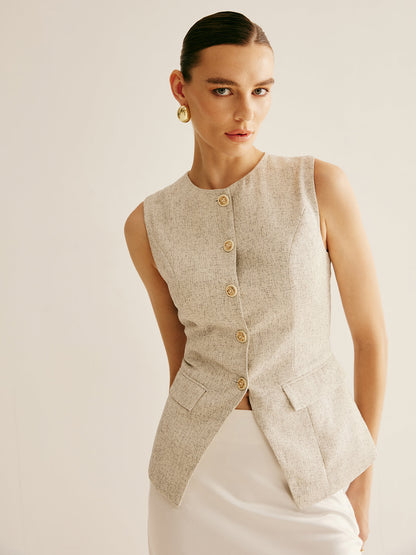 Breasted Piping Split Vest