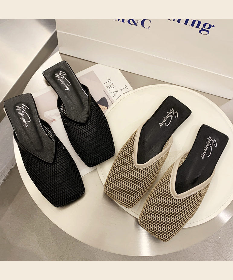 Black Hollow Out Breathable Mesh New Slide Sandals Oi008