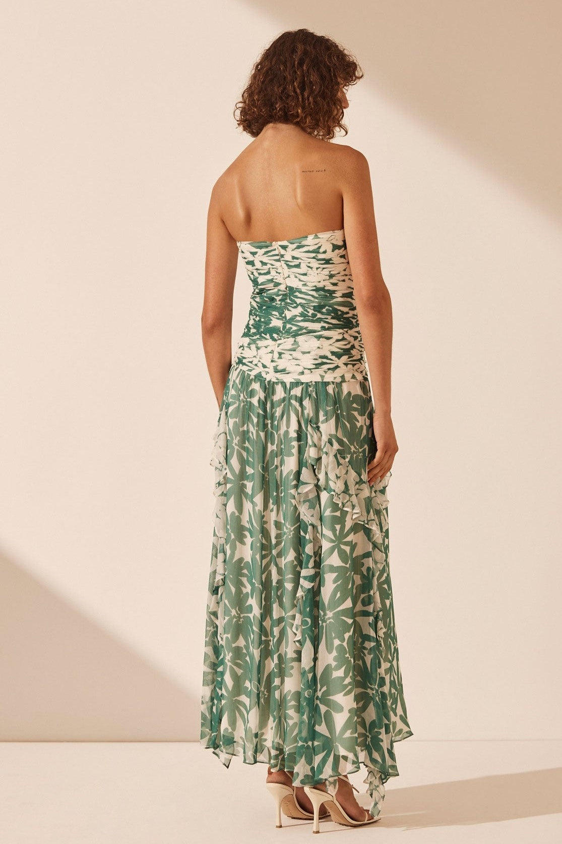 Ruched Strapless Midi Dress