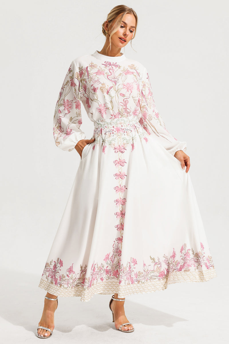 Puff Sleeve Top ?bow High Waist Maxi Skirt Set