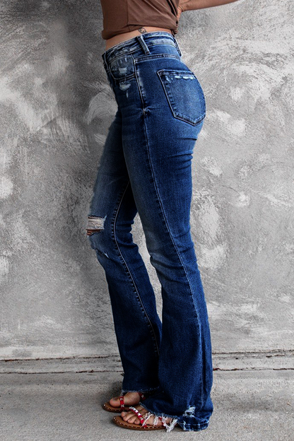 Ripped High Waist Regular Denim Jeans