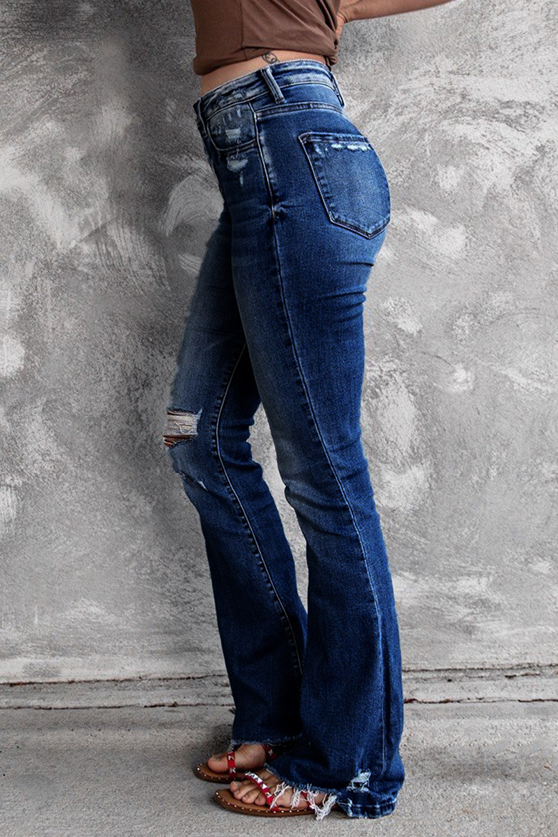 Ripped High Waist Regular Denim Jeans