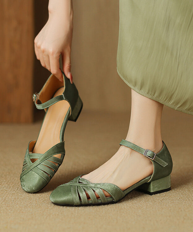 Green Comfy Hollow Out Splicing Buckle Strap Chunky Sandals Ap1004