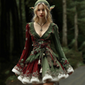 Comstylish Women's Christmas Holly Leaves And Berries Patchwork Midi Dress