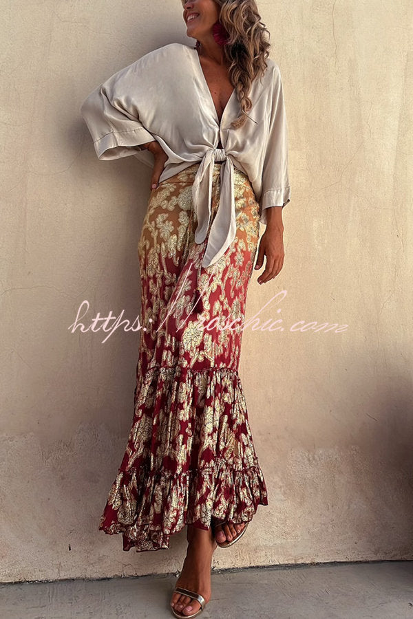Summer Harvest Golden Gradient Elastic Waist Maxi Skirt