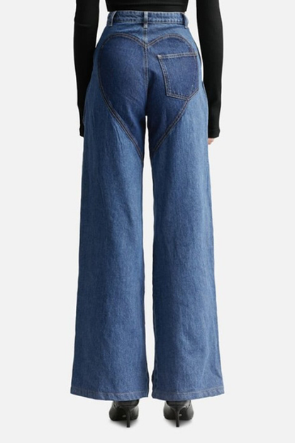 Street Hollowed Out High Waist Straight Denim Jeans