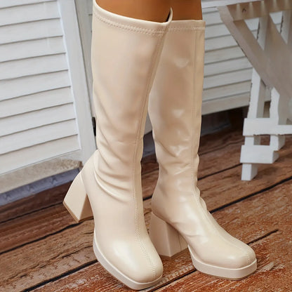 Block Heeled Long Boots Tr7063