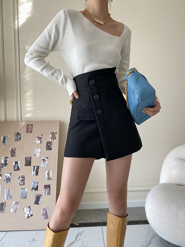 High Waisted Irregular Clipping Color Culotte Shorts Bottoms