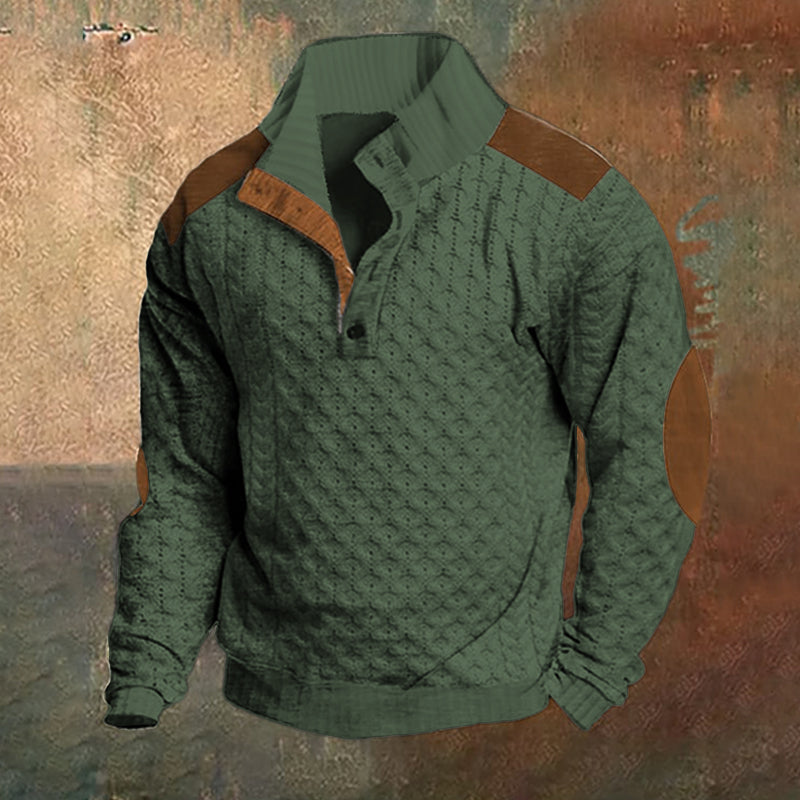 Men's Casual Color Block Knitted Jacquard Stand Collar Pullover Sweatshirt elevenforest