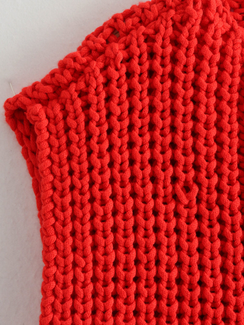 Large Buttons Color Knit Vest Cardigan
